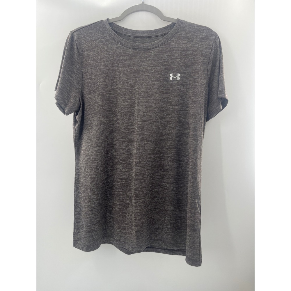Under Armour HeatGear Womens Large Taupe Heathered Short Sleeve Athletic T-Shirt